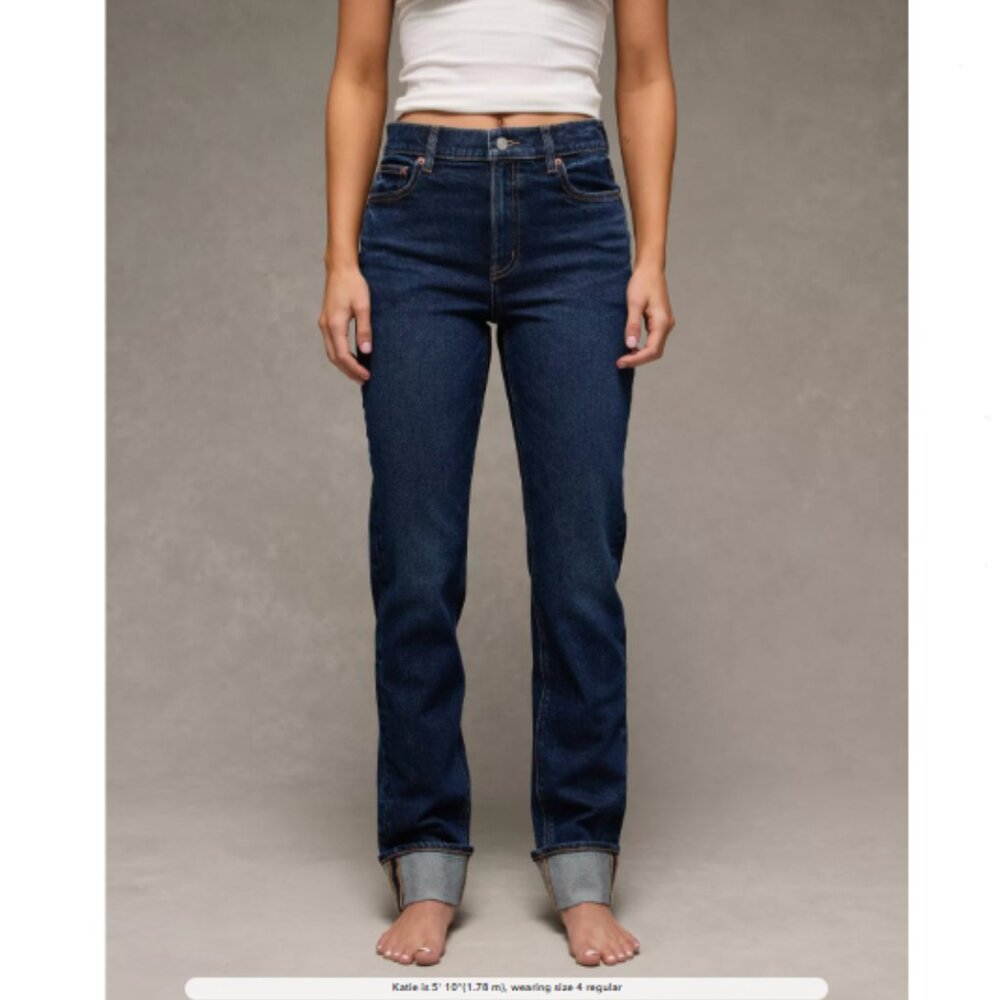 AE Stretch Super High-Waisted Cuffed Straight jeans